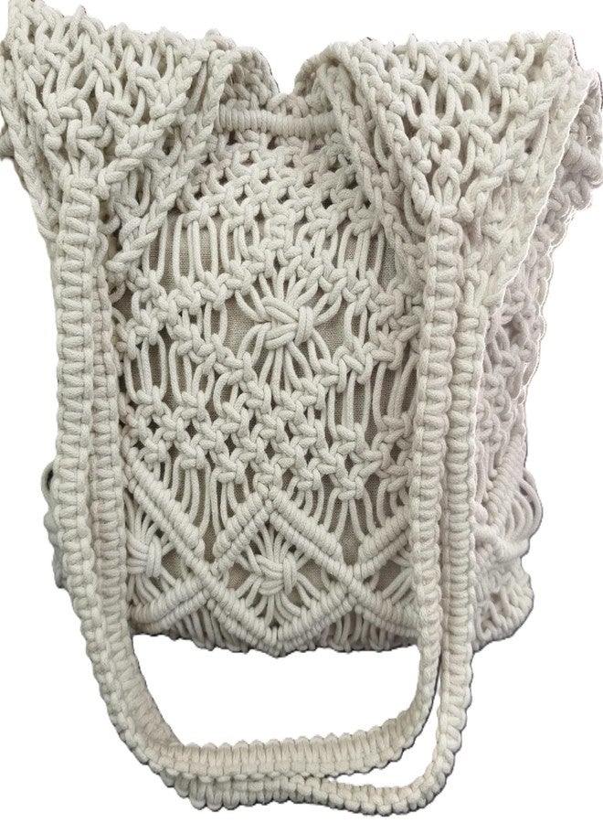 FIBREGOLD FIBERGOLD Handcrafted Tote Bag for Women - Stylish Boho Chic Shoulder Bag for Shopping, Travel, and Everyday Use, Lightweight and Durable (White) - Image 2